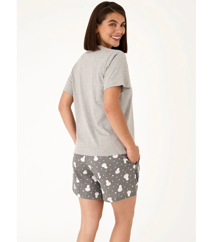 Pijama de Manga Corta para Mujer Promise 100% Algodón Natural Gris Vigoré