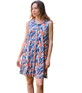 Vestido de Verano para Mujer Muslher Diseño Abierto con Cierre de Botones, Tejido Punto Seda Estampado y Manga Corta