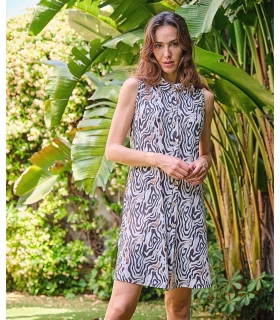 Vestido de Verano para Mujer Muslher  Diseño Abierto con Cierre de Botones, Tejido Punto Seda Estampado