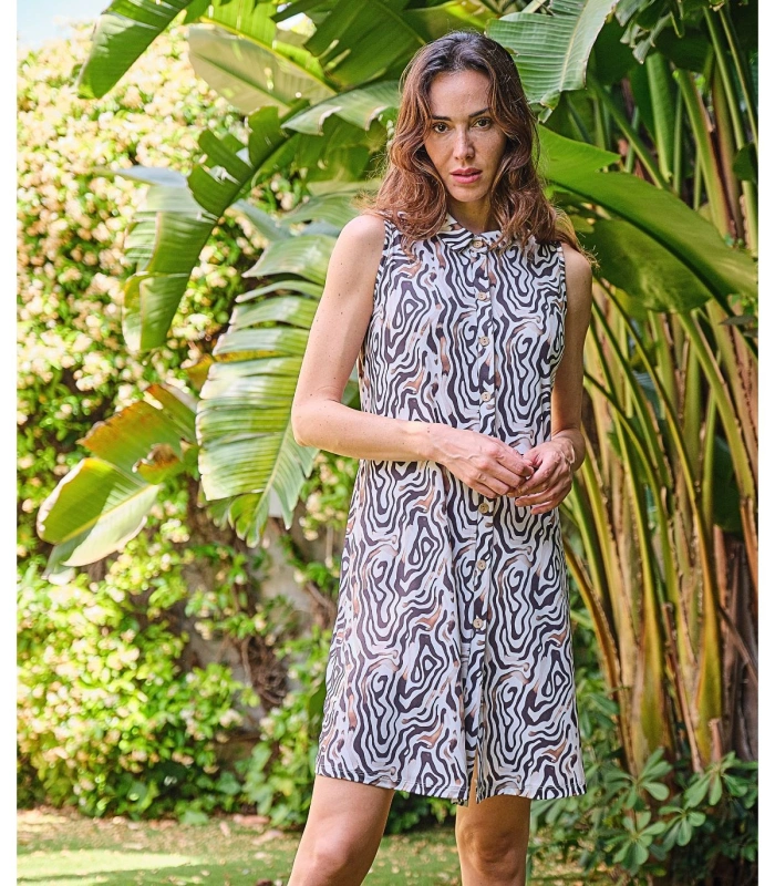 Vestido de Verano para Mujer Muslher  Diseño Abierto con Cierre de Botones, Tejido Punto Seda Estampado