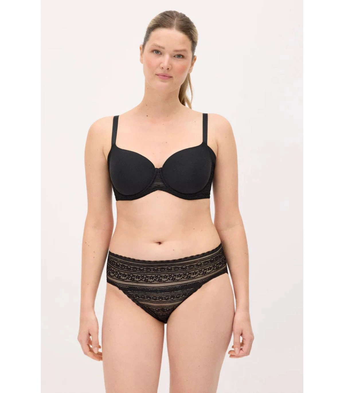 Conjunto Lencero de Capacidad Ysabel Mora | Colección Simply Love: Sujetador con Aro y Relleno + Braga Midi con Encaje - Negro