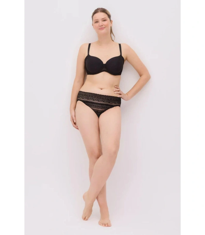 Conjunto Lencero de Capacidad Ysabel Mora | Colección Simply Love: Sujetador con Aro y Relleno + Braga Midi con Encaje - Negro