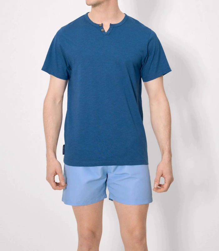 Camiseta hombre manga corta cuello panadero azul 90533 Ysabel Mora