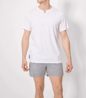 Camiseta hombre manga corta cuello panadero blanco 90533 Ysabel Mora