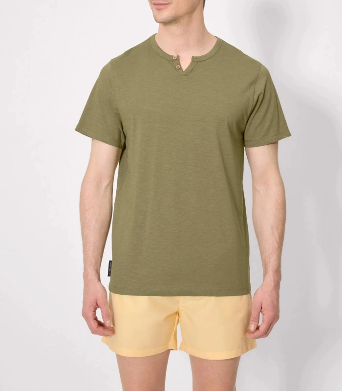 Camiseta hombre manga corta cuello panadero verde 90533 Ysabel Mora