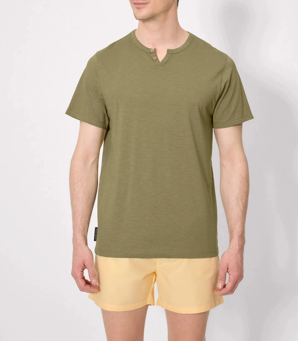 Camiseta hombre manga corta cuello panadero verde 90533 Ysabel Mora