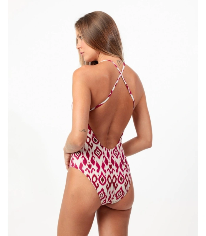 Bañador para Mujer ADMAS Tribal Spirit Cuello Halter con Detalle Bordado, Color Burdeos y Diseño sin Aros