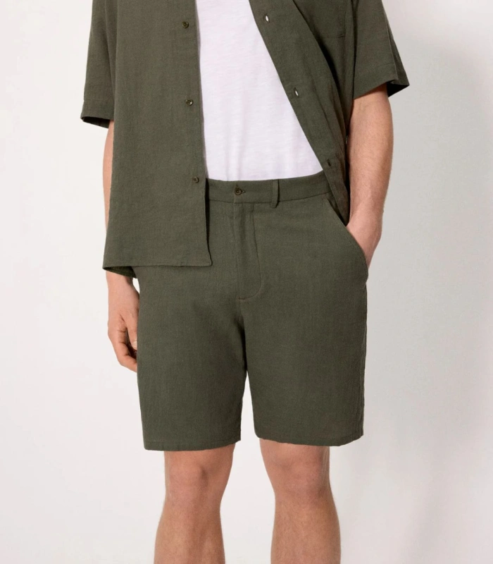 Pantalón Corto Hombre Efecto Lino Verde Botella 90540 Ysabel Mora