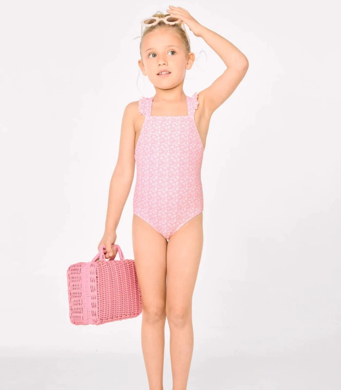 Bañador Niña Volantes Tirantes Cruzados Estampado Leopardo Rosa 95134 Ysabel Mora