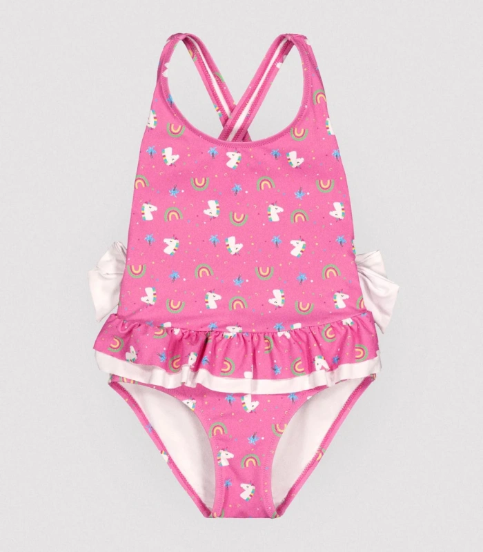 Bañador Niña Volantes Lazos Estampado Unicornios Rosa 95138 Ysabel Mora