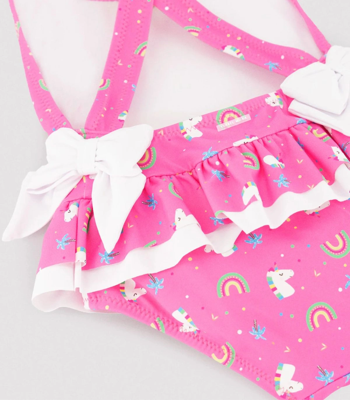 Bañador Niña Volantes Lazos Estampado Unicornios Rosa 95138 Ysabel Mora