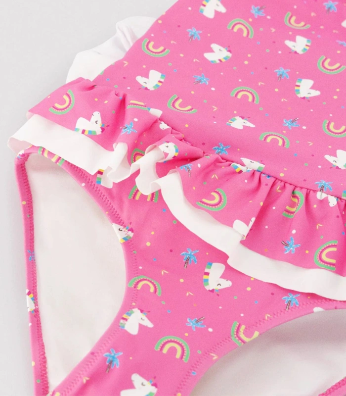 Bañador Niña Volantes Lazos Estampado Unicornios Rosa 95138 Ysabel Mora