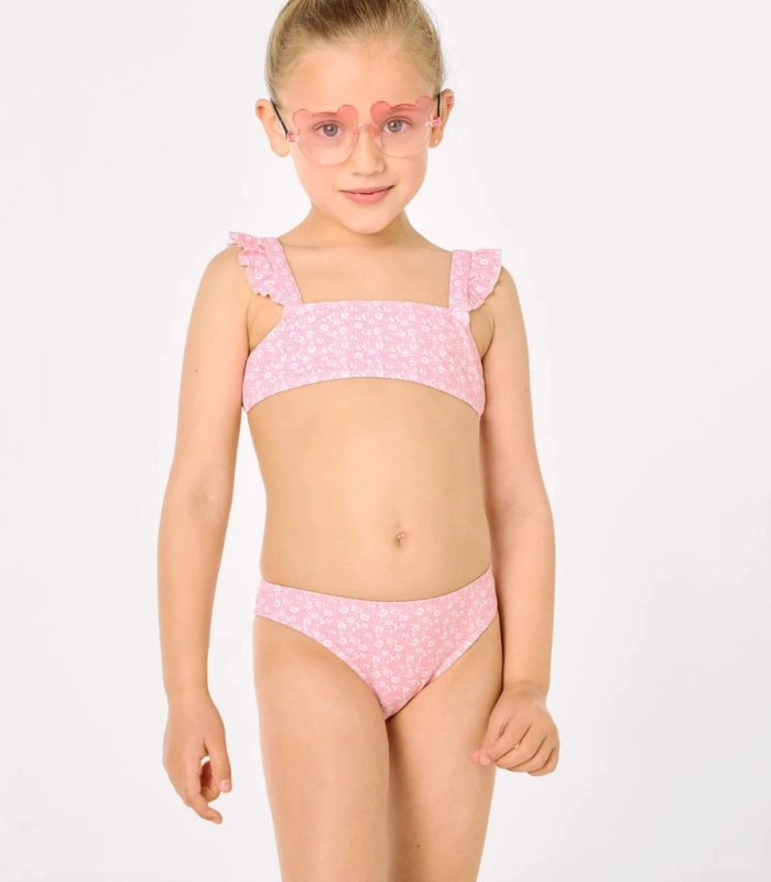 Bikini Niña Volantes Estampado Leopardo Rosa 95144 Ysabel Mora