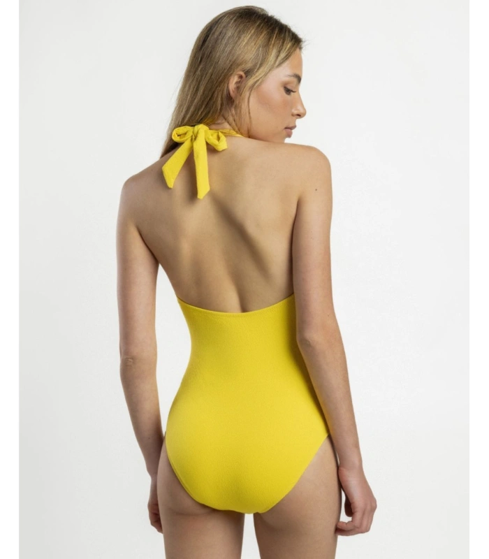 Bañador para Mujer ADMAS Halter Escote en V con Detalles Decorativos, Color Amarillo