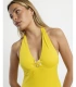 Bañador para Mujer ADMAS Halter Escote en V con Detalles Decorativos, Color Amarillo
