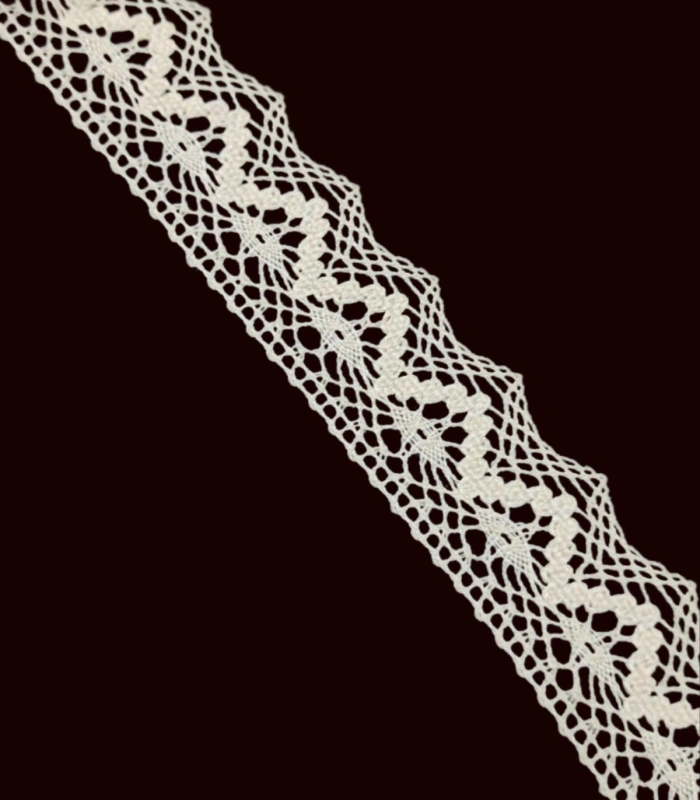 Encaje de Bolillo de Algodón 100% | Diseño Vintage Calado de 32mm, Tacto Natural para Costura y Decoración - Marfil