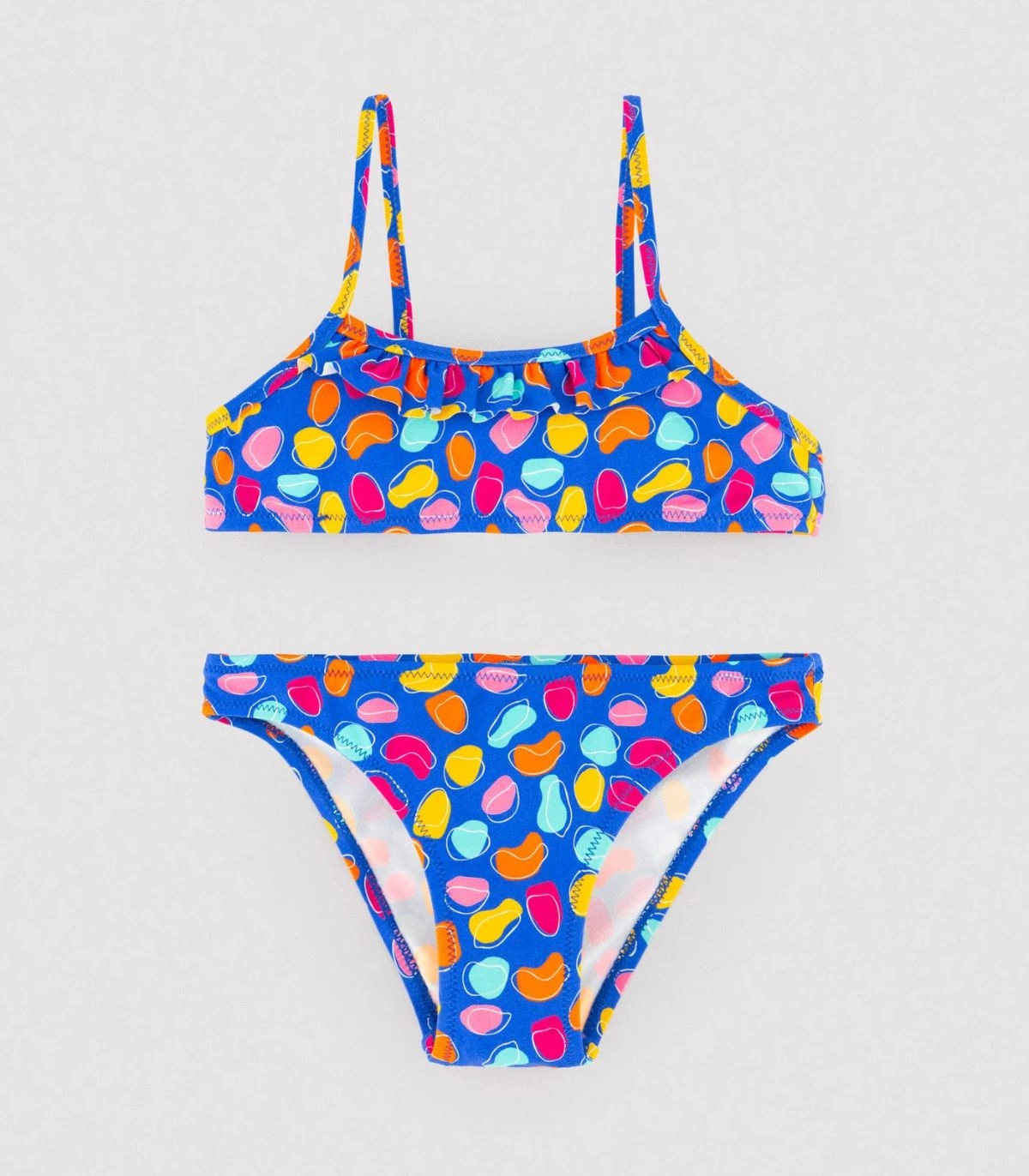 Bikini Niña Volante Estampado Formas Orgánicas Azul 95146 Ysabel Mora