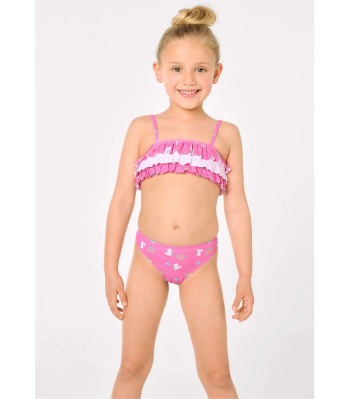 Bikini Niña Volantes Estampado Unicornios Rosa 95152 Ysabel Mora