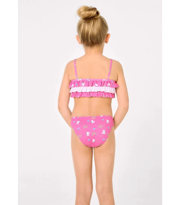 Bikini Niña Volantes Estampado Unicornios Rosa 95152 Ysabel Mora