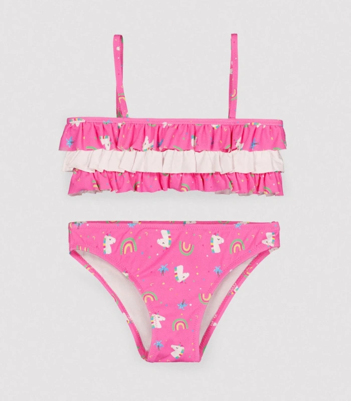 Bikini Niña Volantes Estampado Unicornios Rosa 95152 Ysabel Mora