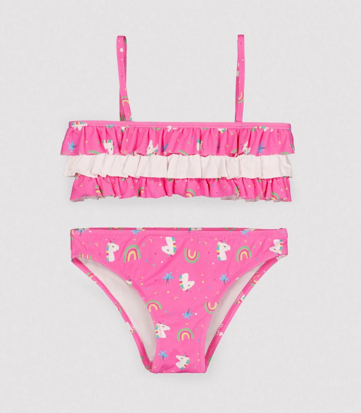 Bikini Niña Volantes Estampado Unicornios Rosa 95152 Ysabel Mora