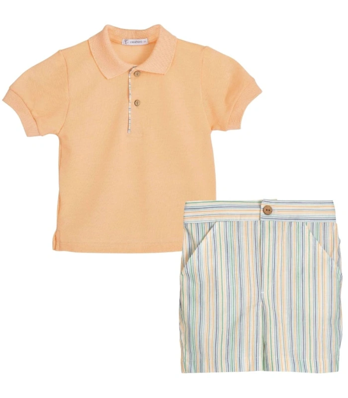 Conjunto Polo y Pantalón Indore Calamaro 11321 - Melocotón y Rayas