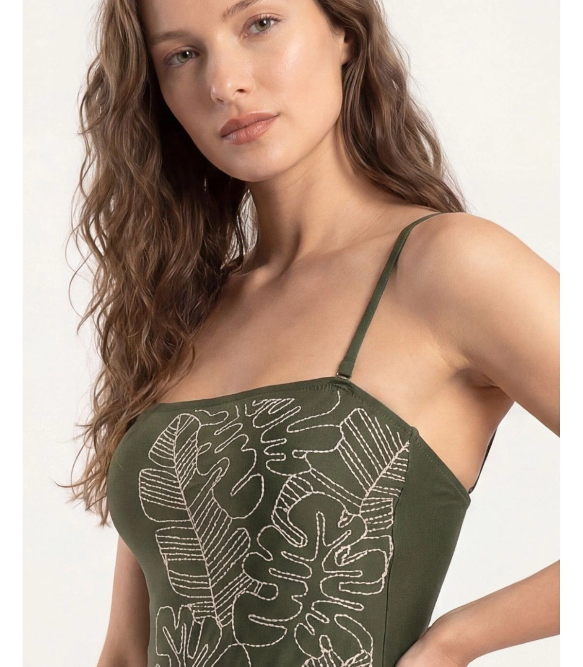 Bañador Bandeau Verde 11518 Admas - Palabra de Honor con Estampado Hojas