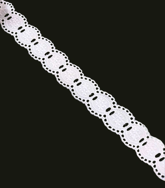 Entredós Pasacintas de Tira Bordada Blanca de 3,5 cm | Tira de Pasamanería con Dibujo Floral y Ondas Caladas - Ref. 29113