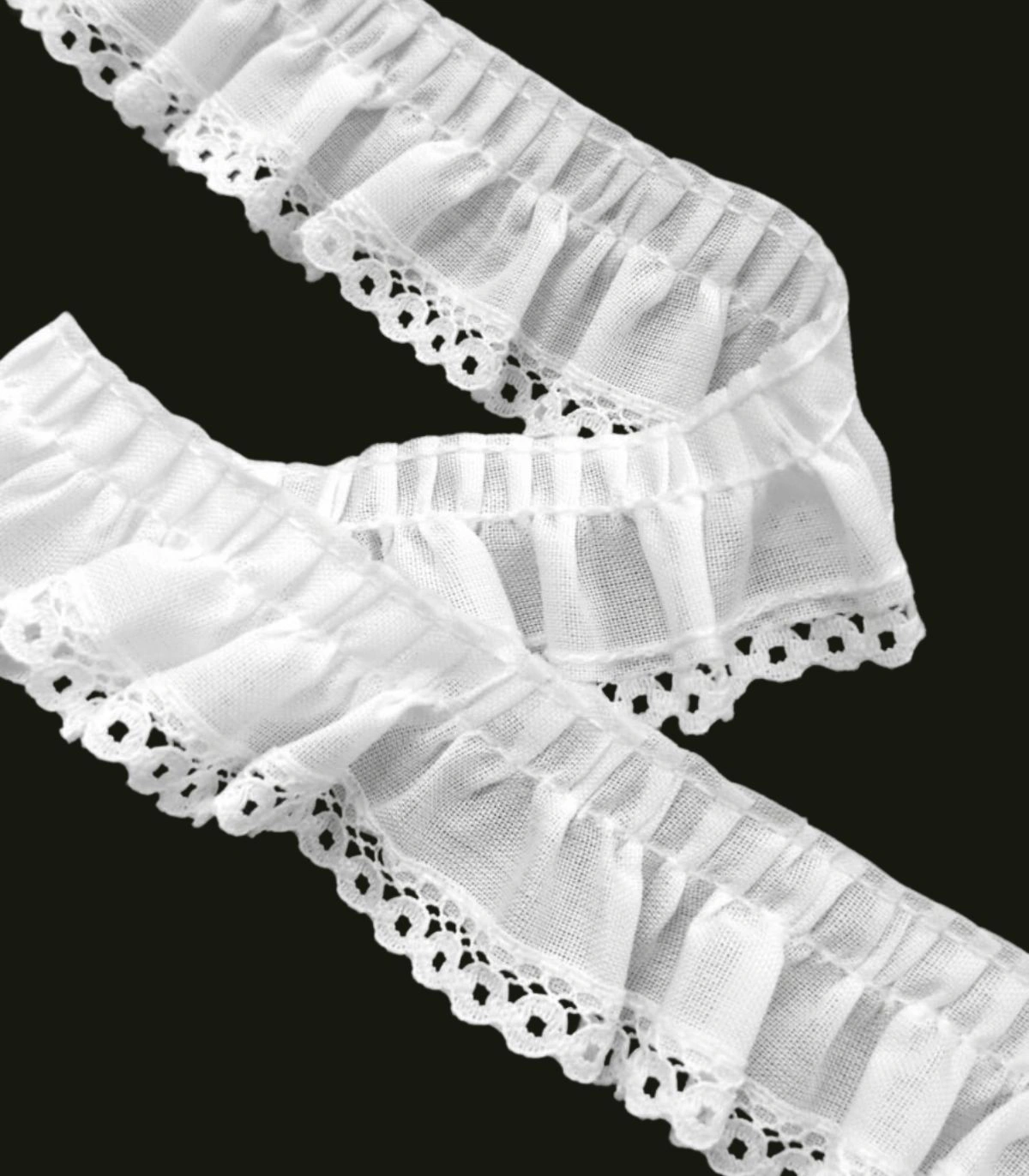 Plisado de Tela Blanco de 3,5 cm con Remate de Encaje Calado 145726