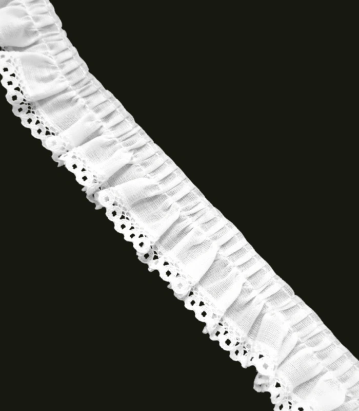 Plisado de Tela Blanco de 3,5 cm con Remate de Encaje Calado 145726