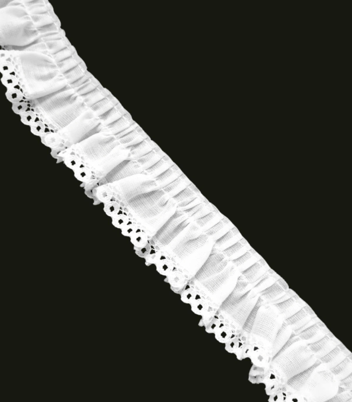 Plisado de Tela Blanco de 3,5 cm con Remate de Encaje Calado 145726