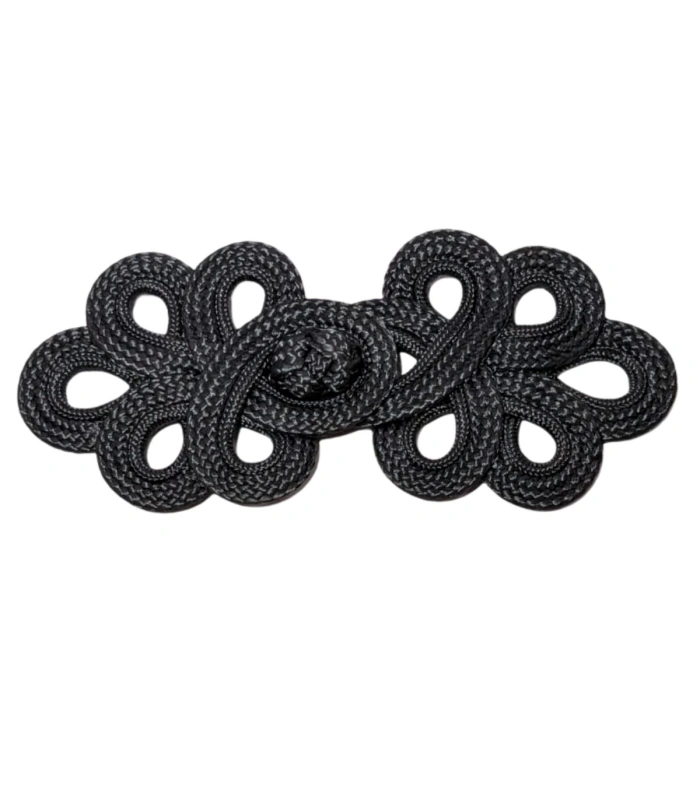 Broche Alamar de Pasamanería Negro de 14 cm para Chaquetas, Abrigos, Trajes Regionales y Hombreras Flamencas