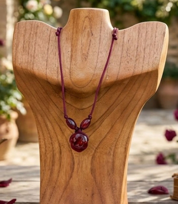 Colgante Artesanal "Alma Granate" de Hilo y Cristal | Collar Ajustable con Cordón de Seda Rojo Borgoña