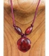 Colgante Artesanal "Alma Granate" de Hilo y Cristal | Collar Ajustable con Cordón de Seda Rojo Borgoña