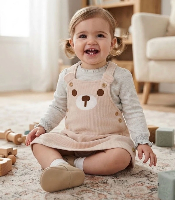 Conjunto de Bebé Tipo Pichi Efecto Pana Ysabel Mora Ref. 25472