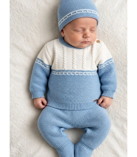 Conjunto Bebé de Lana de 3 Piezas en Azul Marca Baby