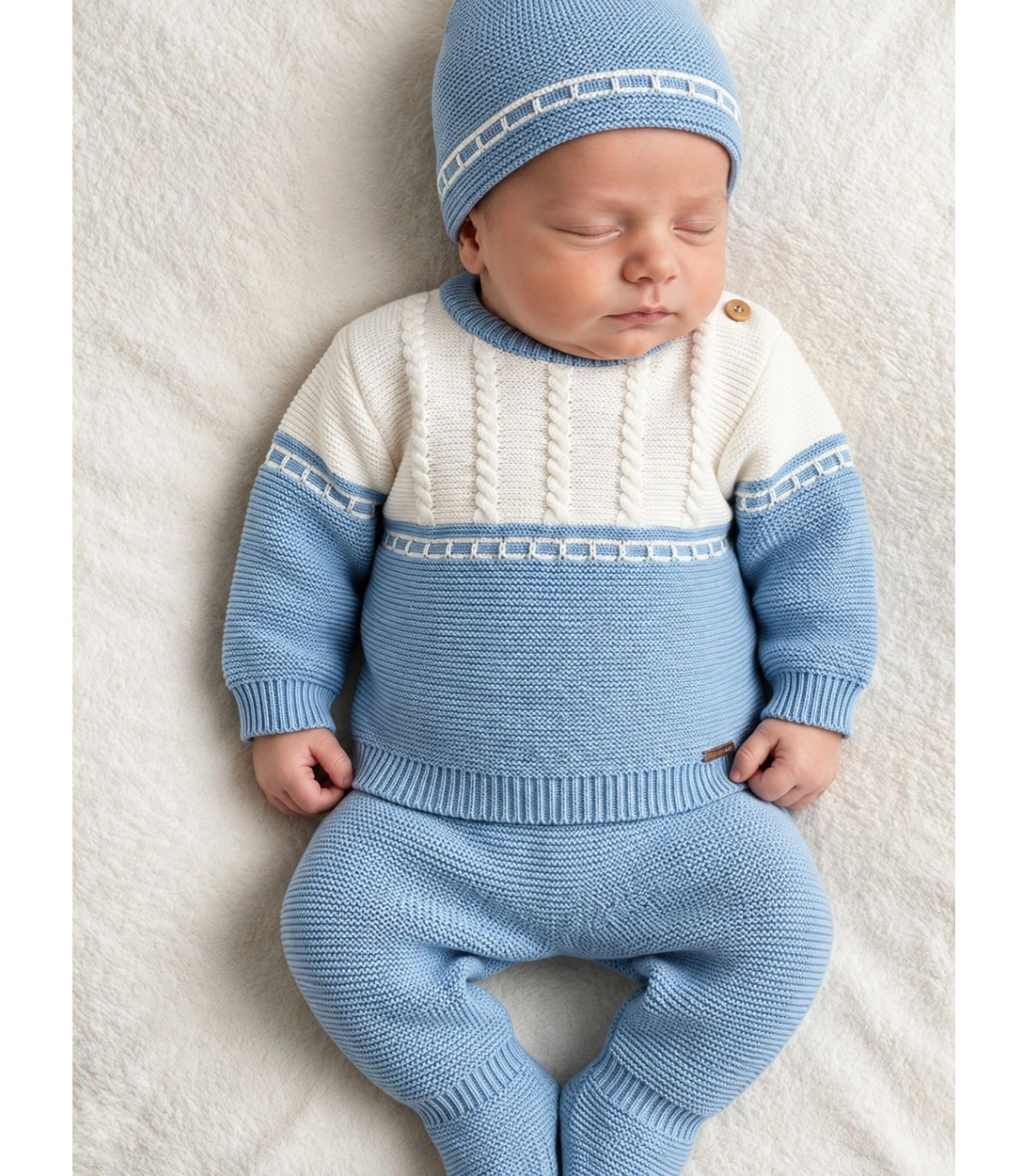 Conjunto Bebé de Lana de 3 Piezas en Azul Marca Baby