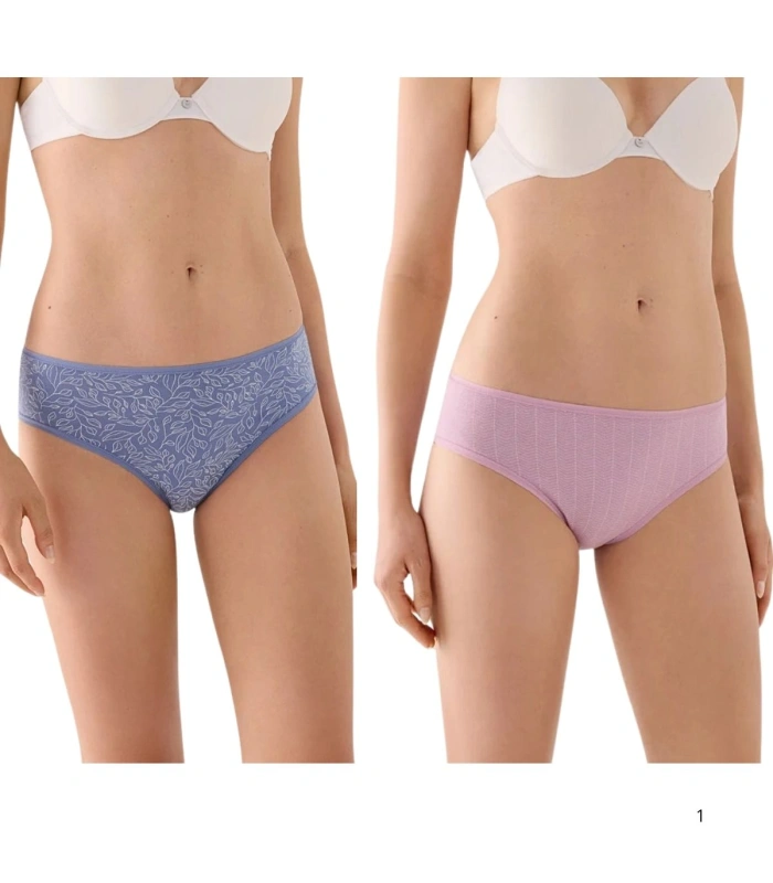 Pack de 2 Bragas Midi de Algodón Estampadas Rosa y Azul Ysabel Mora