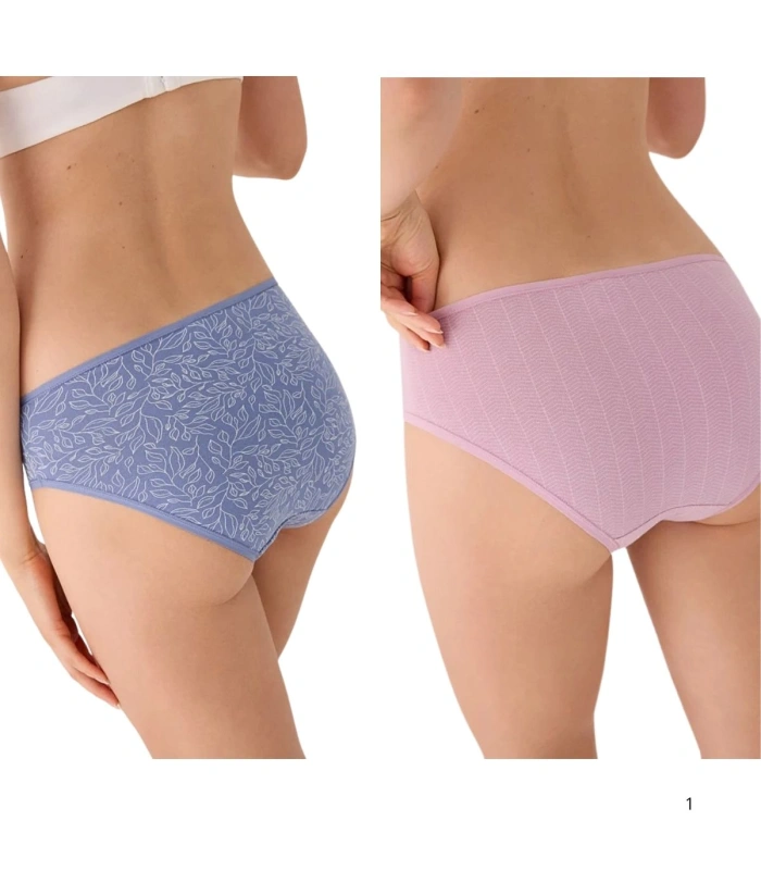Pack de 2 Bragas Midi de Algodón Estampadas Rosa y Azul Ysabel Mora