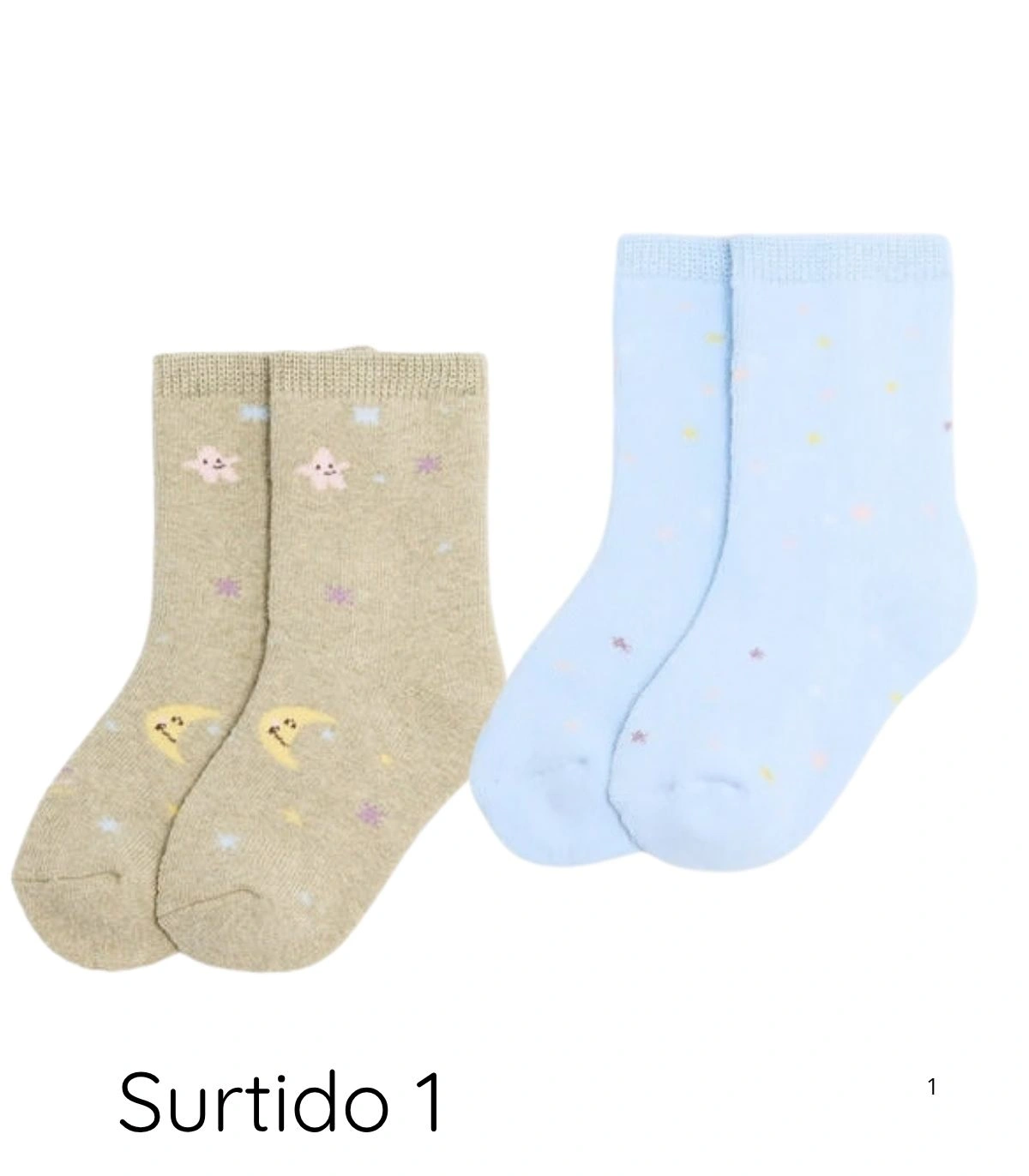 Pack de 2 Pares de Calcetines de Bebé Térmicos Estampado Lunas y Estrellas Ysabel Mora