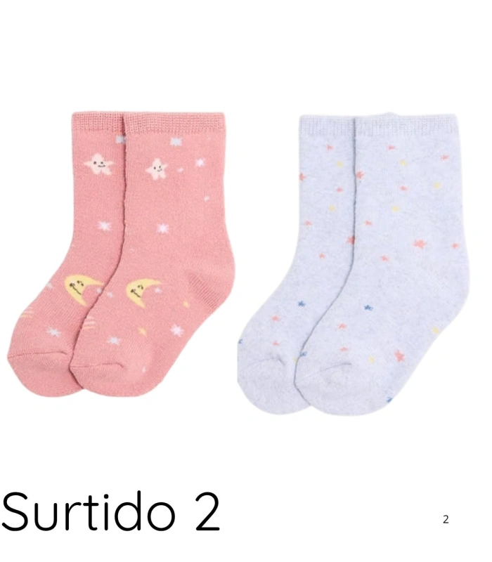 Pack de 2 Pares de Calcetines de Bebé Térmicos Estampado Lunas y Estrellas Ysabel Mora