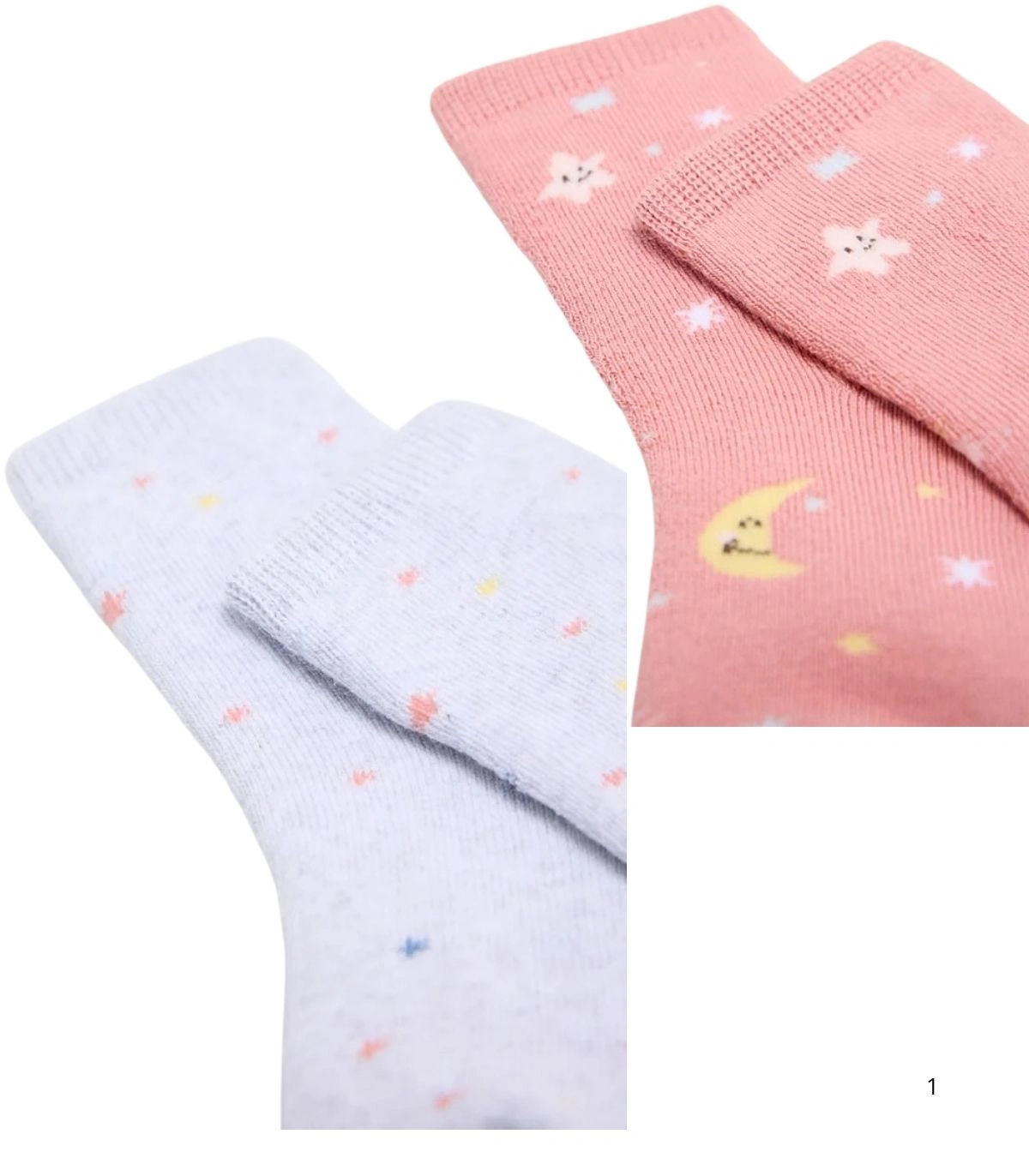 Pack de 2 Pares de Calcetines de Bebé Térmicos Estampado Lunas y Estrellas Ysabel Mora