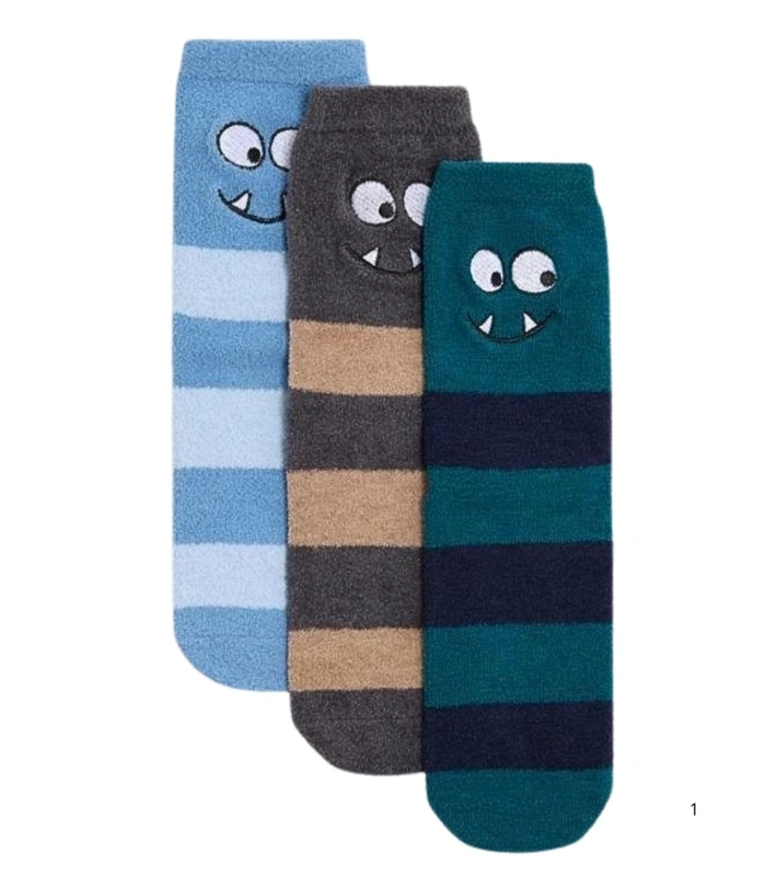 Calcetines de Niño Antideslizantes con Estampado de Rayas y Monstruos Ysabel Mora
