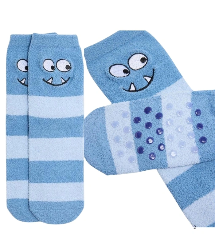Calcetines de Niño Antideslizantes con Estampado de Rayas y Monstruos Ysabel Mora