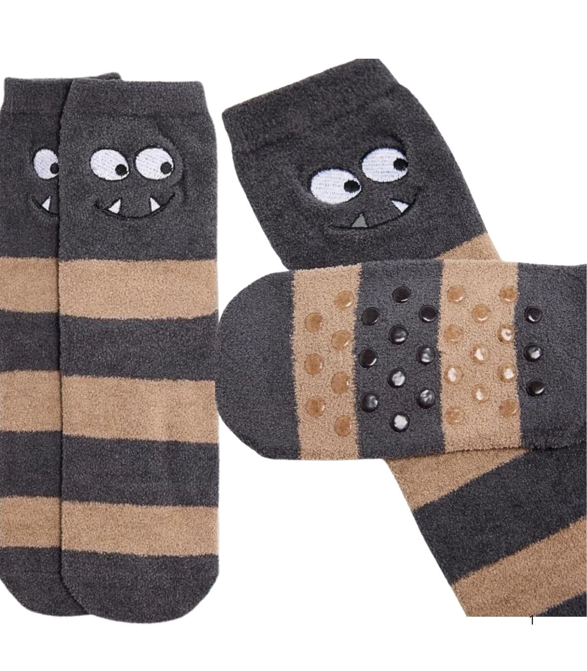 Calcetines de Niño Antideslizantes con Estampado de Rayas y Monstruos Ysabel Mora