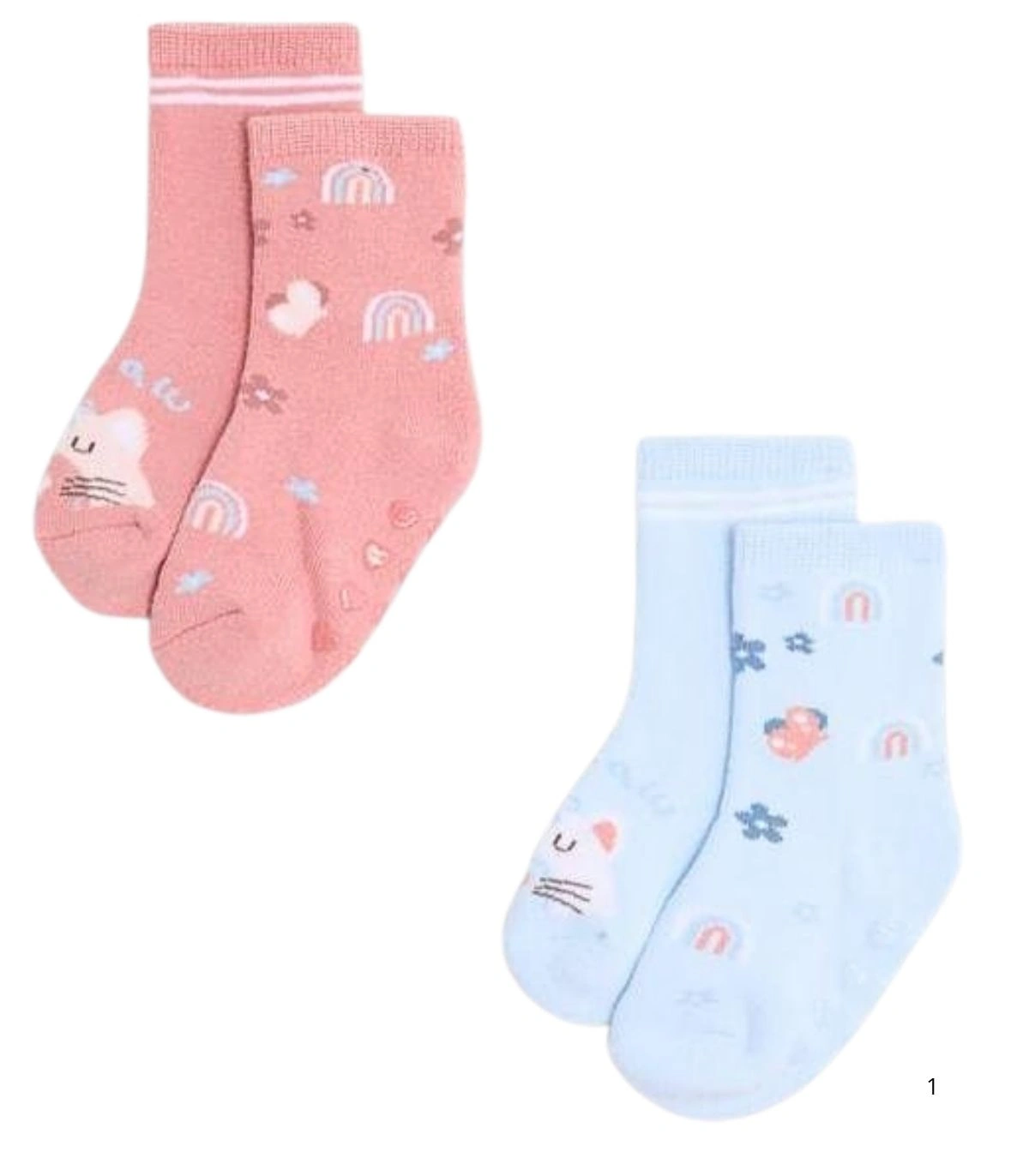 Pack de 2 Calcetines de Bebé Térmicos Antideslizantes con Estampado de Gatos y Arcoíris Ysabel Mora