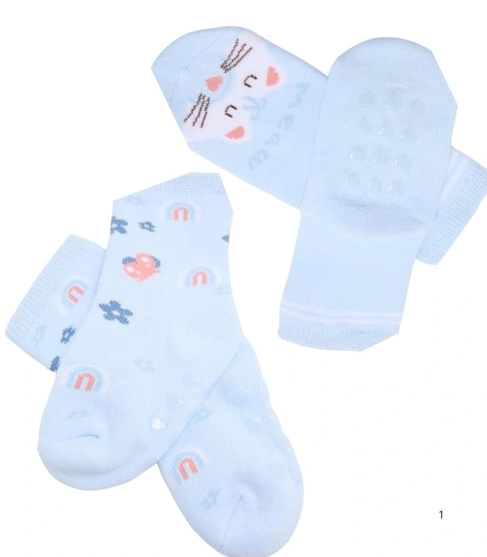 Pack de 2 Calcetines de Bebé Térmicos Antideslizantes con Estampado de Gatos y Arcoíris Ysabel Mora