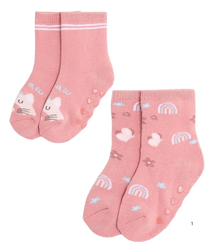 Pack de 2 Calcetines de Bebé Térmicos Antideslizantes con Estampado de Gatos y Arcoíris Ysabel Mora