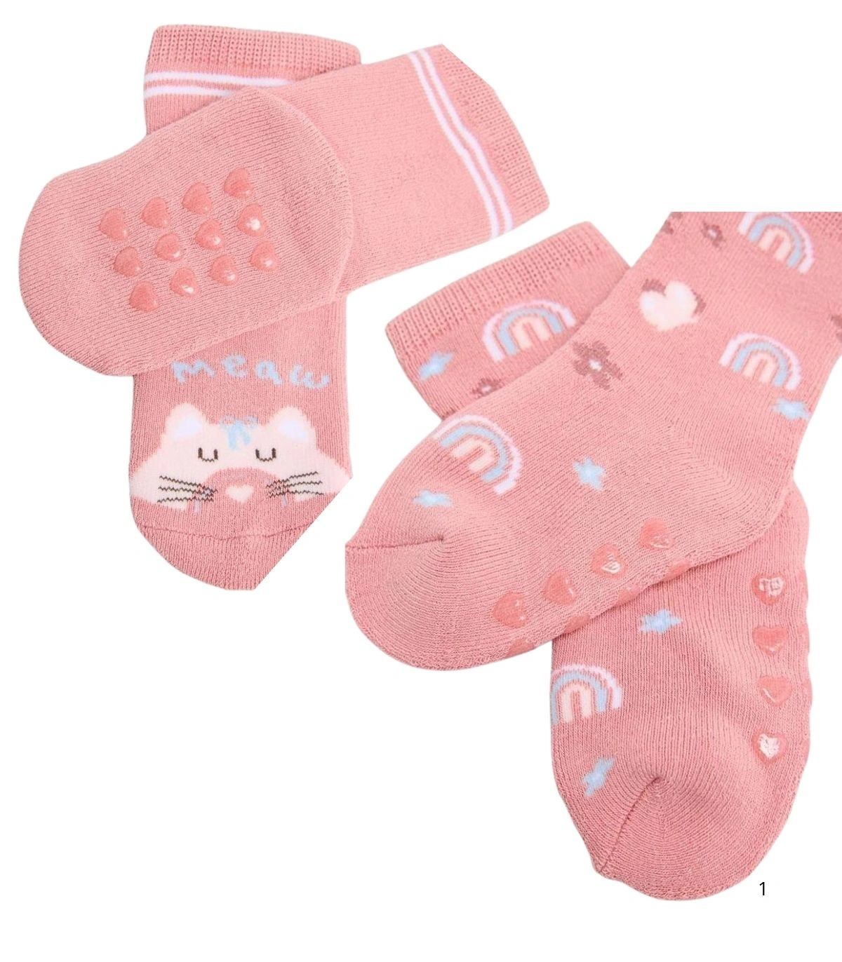 Pack de 2 Calcetines de Bebé Térmicos Antideslizantes con Estampado de Gatos y Arcoíris Ysabel Mora
