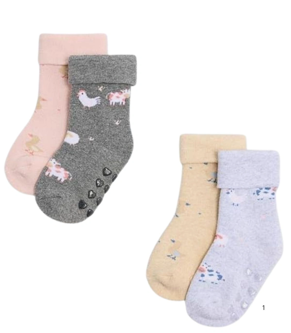Pack de 2 Calcetines de Bebé Térmicos Antideslizantes con Doble Puño de Algodón Estampado Vacas y Patos Ysabel Mora